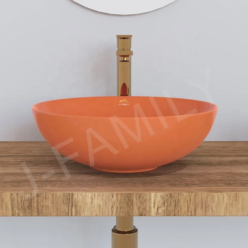 New Bowl Design Matte Orange Color Vessel Sink Counter Top Bathroom Wash Basin