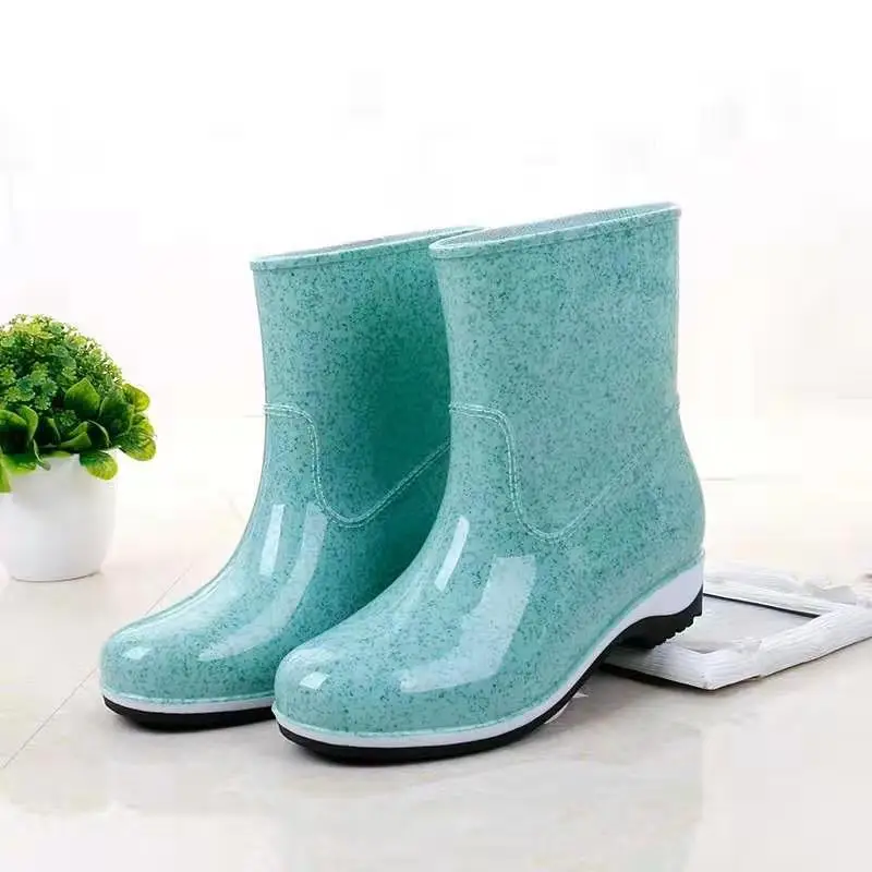 PVC Waterproof Glitter Women Rain Boots KINGLOVOUN