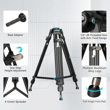 SmallRig AD-80 FreeBlazer Heavy-Duty Tripod, 71" Video Tripod with 75mm Bowl Adapter,One-Step Height Adjustment, Load up to detail image