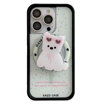 Cartoon Cute  Puppy Dog Magnetic Bracket Protective Shockproof Mobile Phone Accessories Cover Case For iPhone 12 13 14 15 Pro