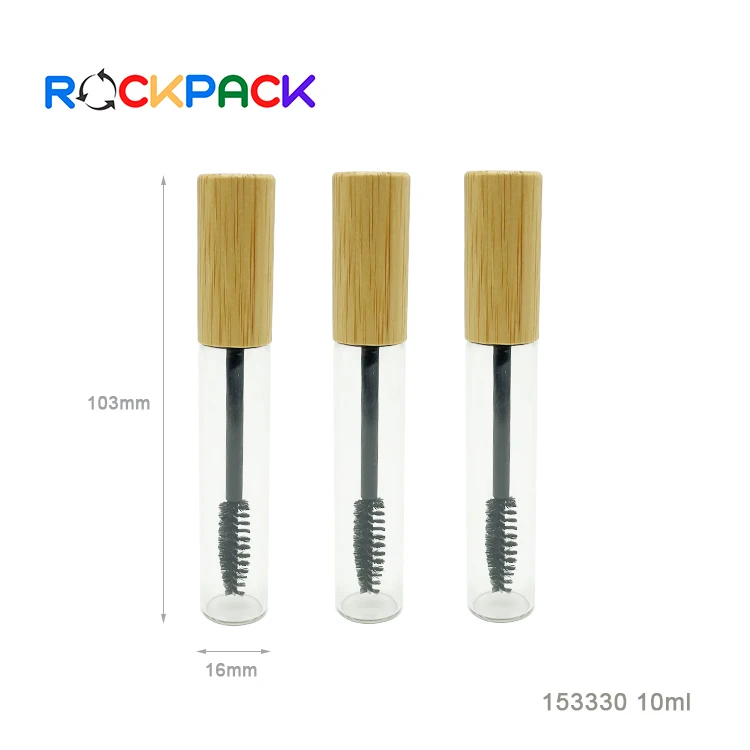 10ml Glass Cosmetic Mascara Container Bottle Empty Eyelashes Bottle with Wood Bamboo Lid