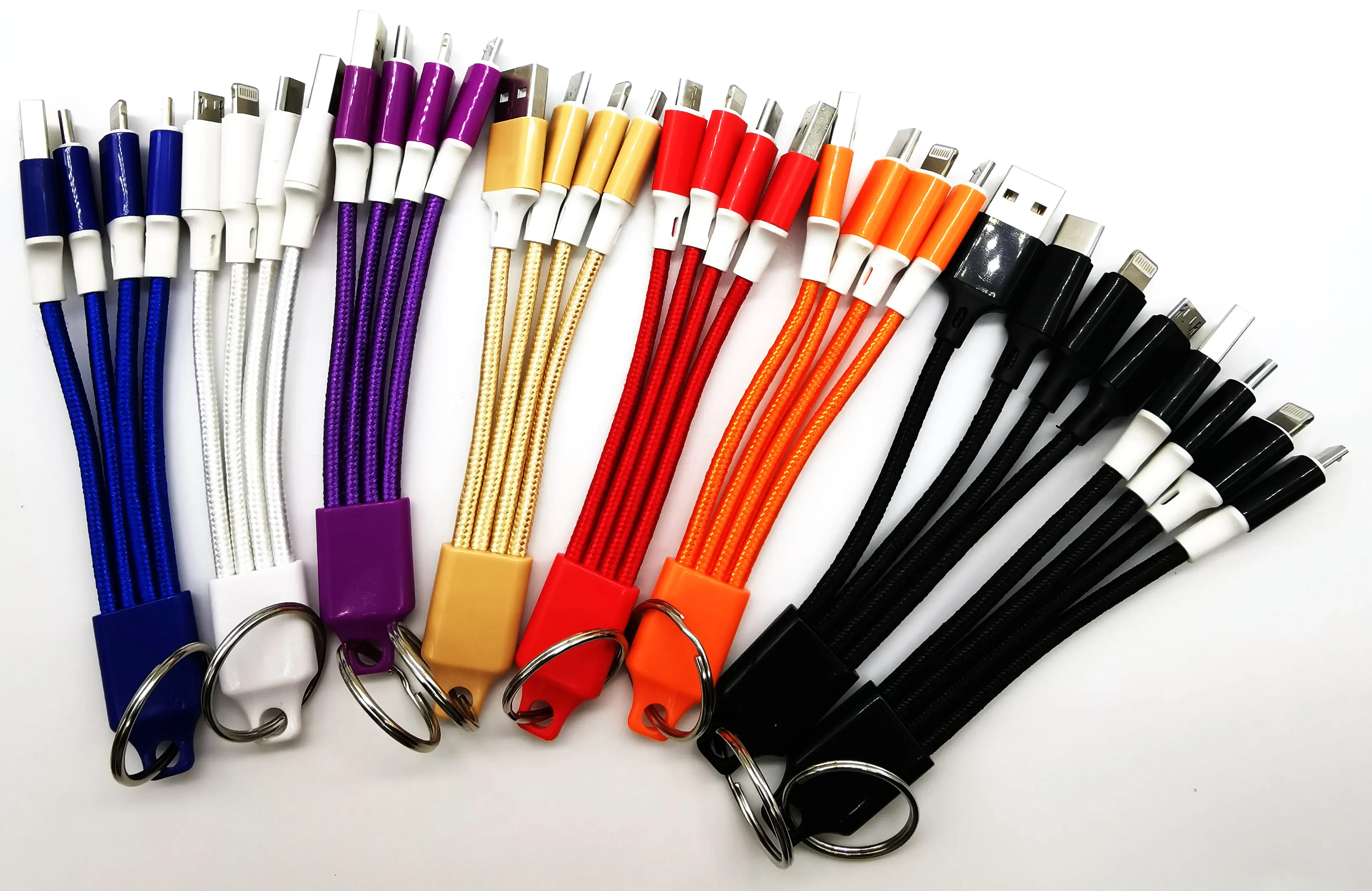 13 см Ткань 2A короткие портативный 3 в 1 USB кабель для зарядного устройства 8pinmicro Тип c USB2.0 с цепочкой для ключей для путешествий Power Bank