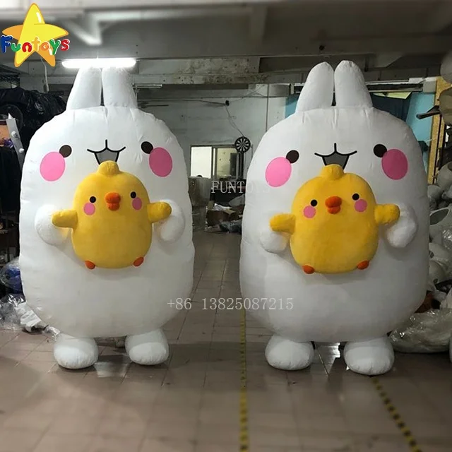 Funtoys CE Funny Inflatable Molang Rabbit Easter Bunny Cartoon Character Animal Grey Mascot Costume for Sale