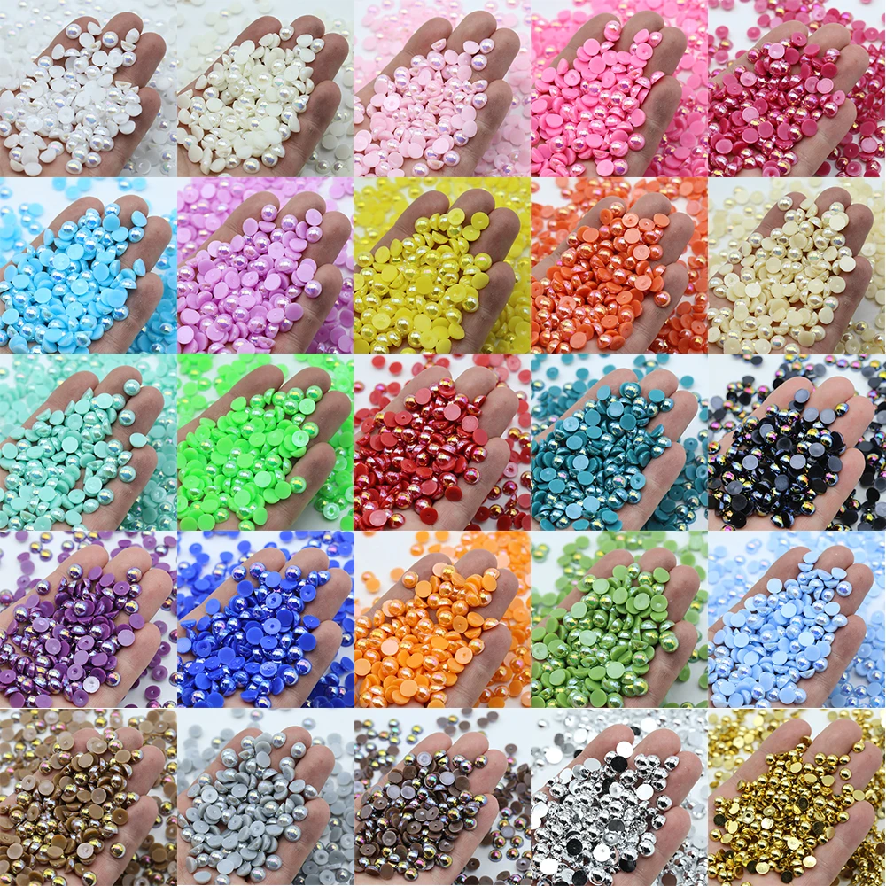 AB White Half Pearl Mixed Size from 1.5mm To 10mm DIY Craft ABS Resin  Flatback Half round imitation pearls For Nail Art