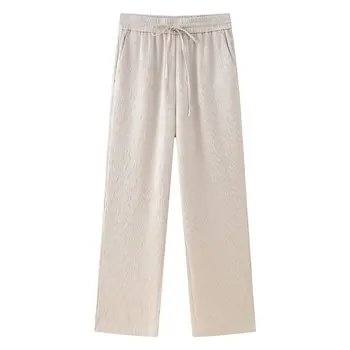 Summer Women's New Casual High-waisted Straight Lace-up Trousers