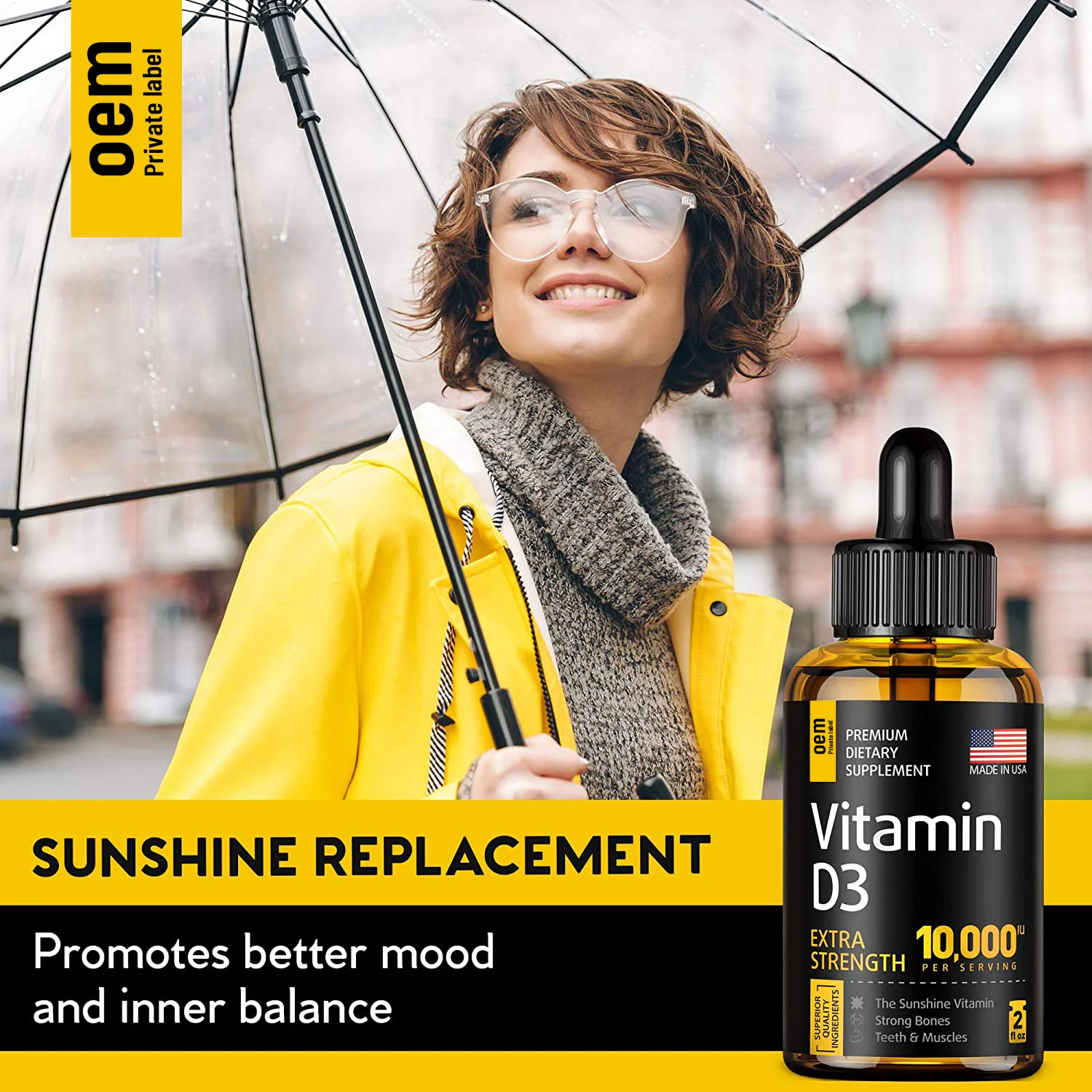Organic Vegan Vitamin D3 + K2 Drops Support Strong Bones And Healthy