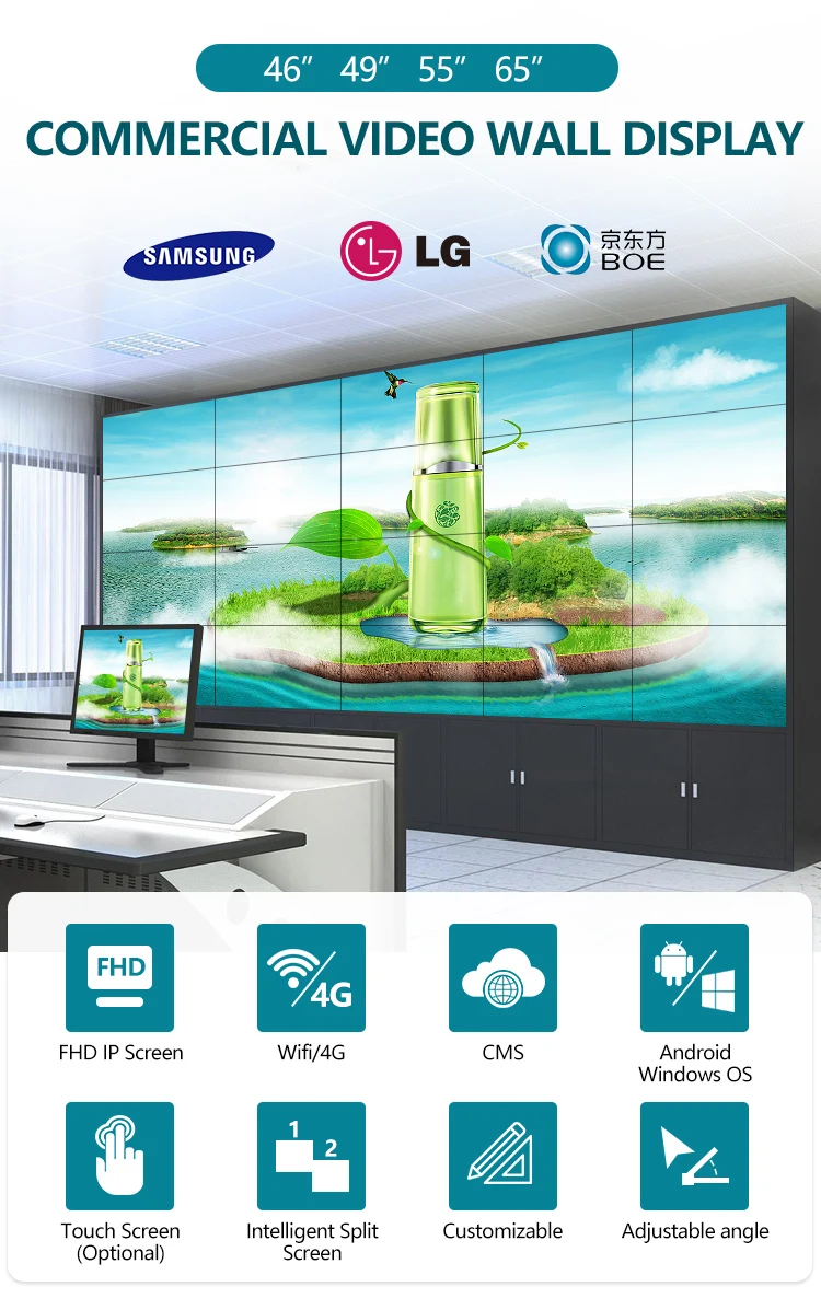 4k Big Advertising Screen Indoor Floor Standing 3x3 Ultra Narrow Bezel
