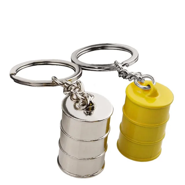 Custom Logo Mini 3D Oil Drum Keychain Round Barrel Shape Metal Key Chains Promotional Giveaways