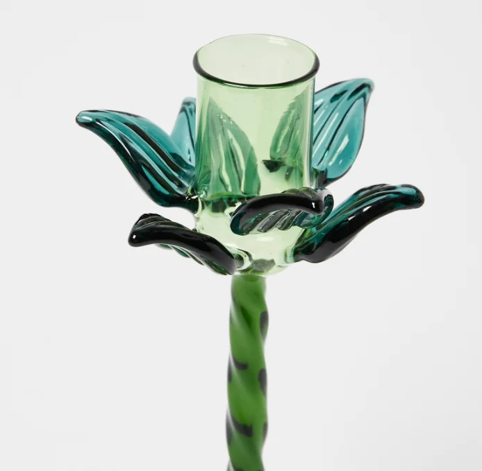 Custom Made Handcrafted Colored Palm Tree Glass Candlestick Holder with Twisted Stick and Tapered Base