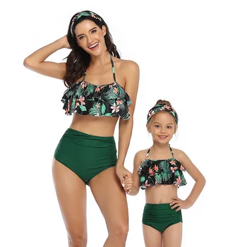 Parent child swimwear matching family swimsuits bikini ruffled mother and daughter matching outfits