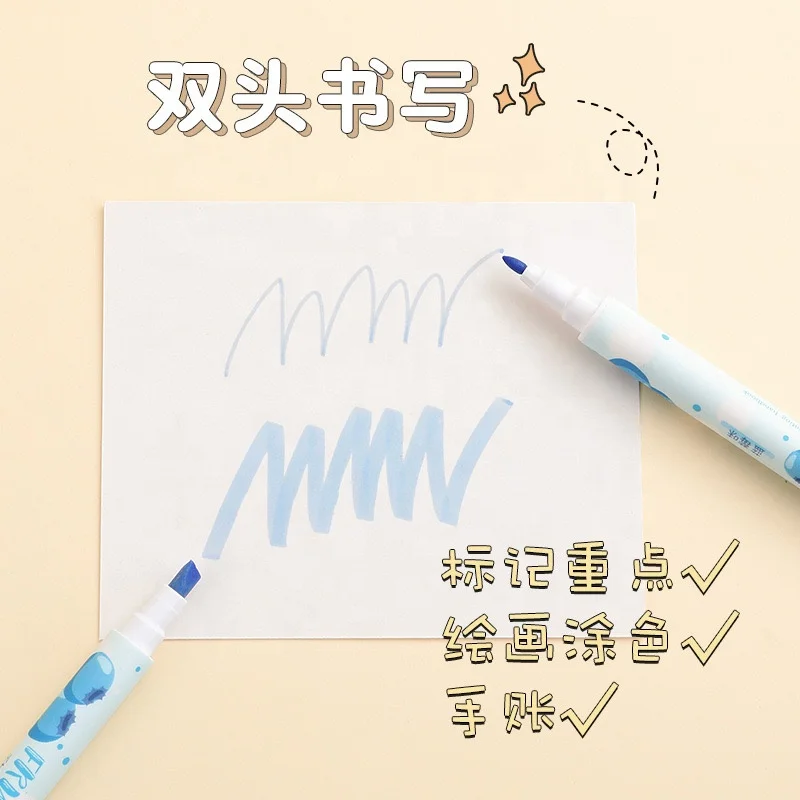 Fruit Smell Highlighter Marker Pen Drawing Small Quantity Accept Custom Fluorescent Pen Colored Stationery Set Cute Stationary