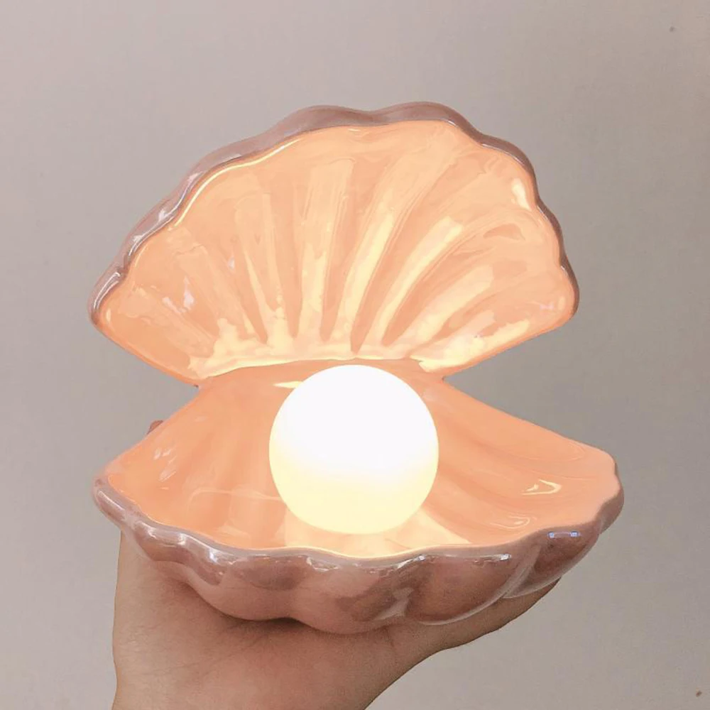 Ceramic Shell Pearl Fairy Night Light Lamp For Bedroom & Home Decor
