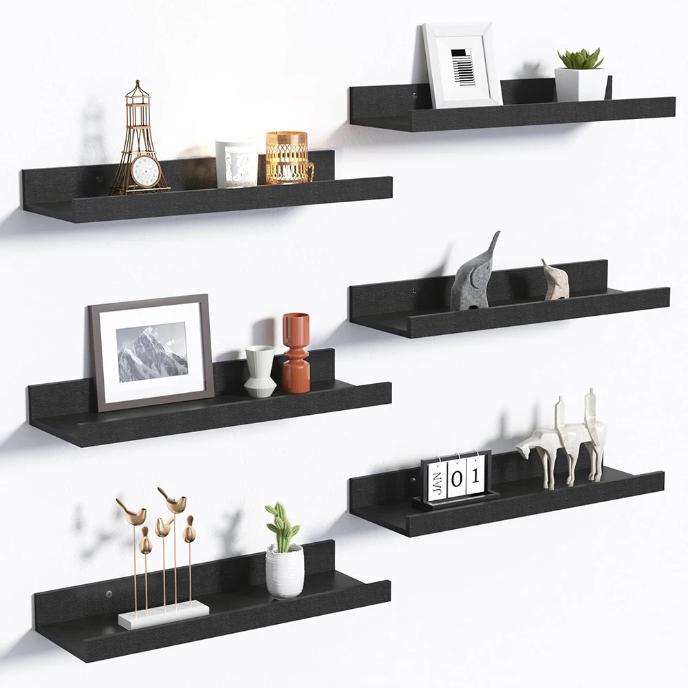 Nu-Deco MH26057 Floating Shelves Wall Mounted Wood Storage Set 6-Piece for Bedroom/Living Room/Bathroom/Kitchen Picture Ledge