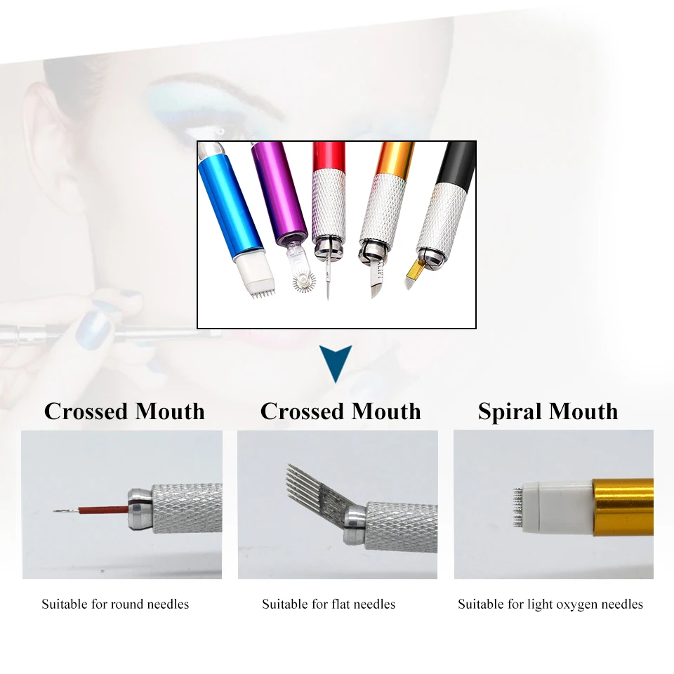 Professional Microblading Pen with Crossing Lock-Needle Device Multiple Needle Types and Lightweight Aluminum Alloy Design