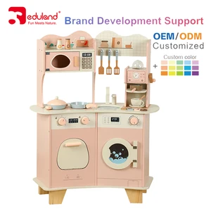 Modern Cute Pink Kitchen & Food Toys Role Play Simulation Pretend Play Coffee Maker & Fridge Toaster Wooden Toys for Kids