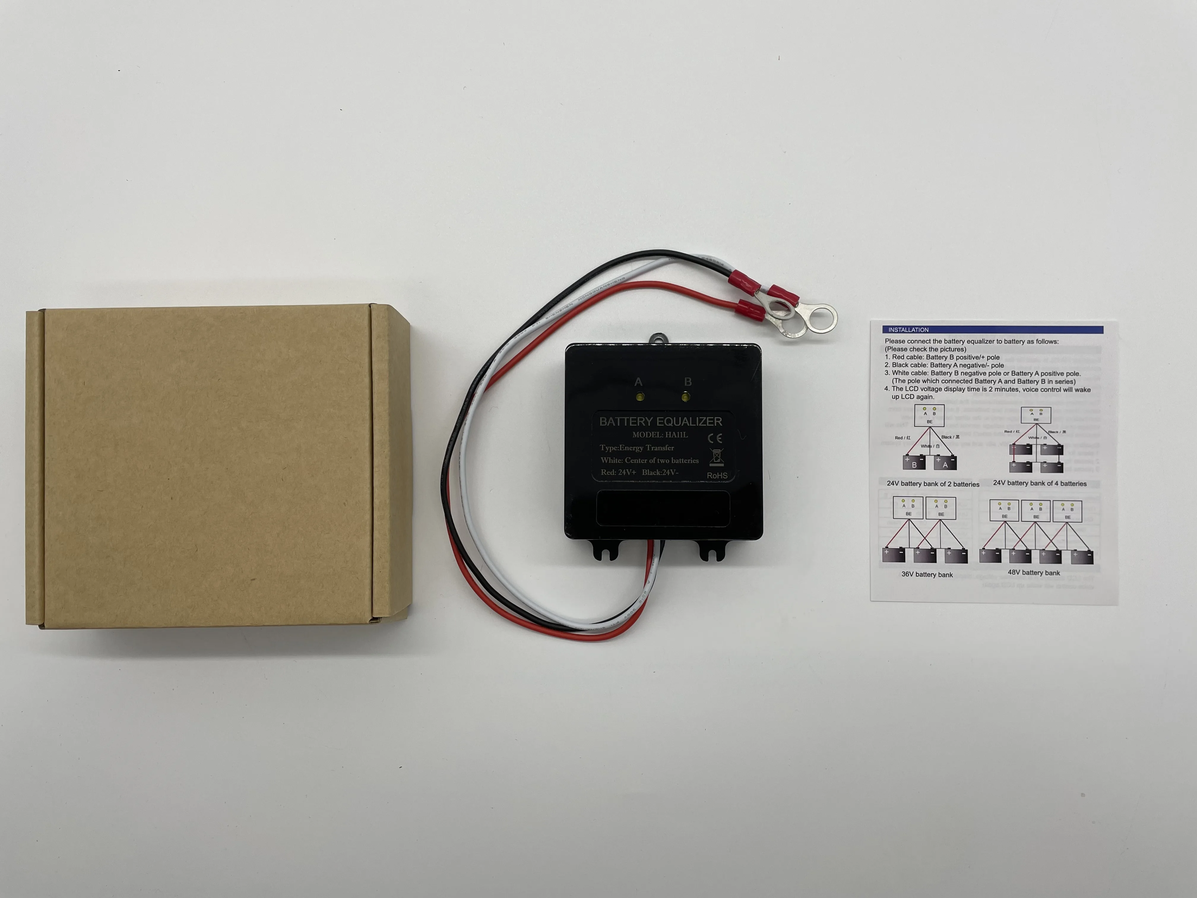SiRyder Batterie-Equalizer 48 V - Digitaler Balancer Für 4 X 12 V Batterien, Mit LED-Display Für Li-Ion, Blei, NiMH