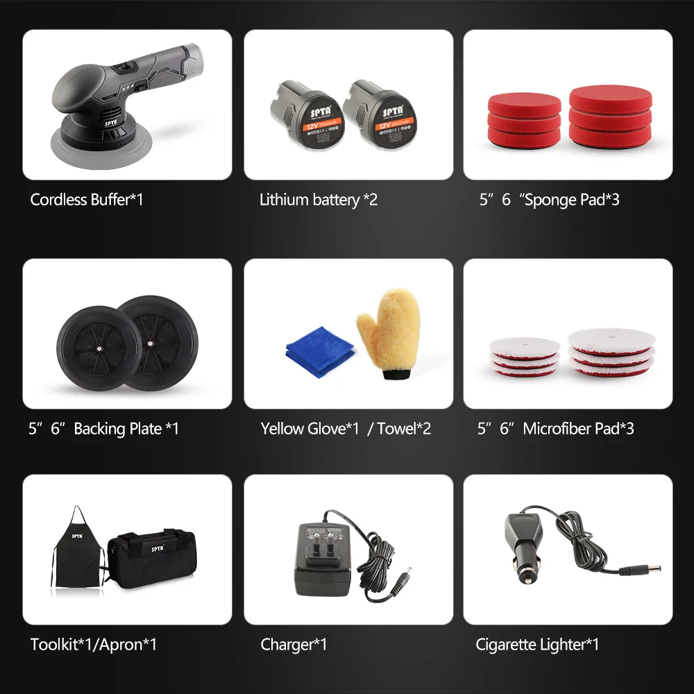 Беспроводная буферная машина SPTA, набор полировщика DA С 2 шт. батареями, полировщик с переменной скоростью, набор для полировки воском
