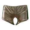 Gold latex crotchless underwear short panties