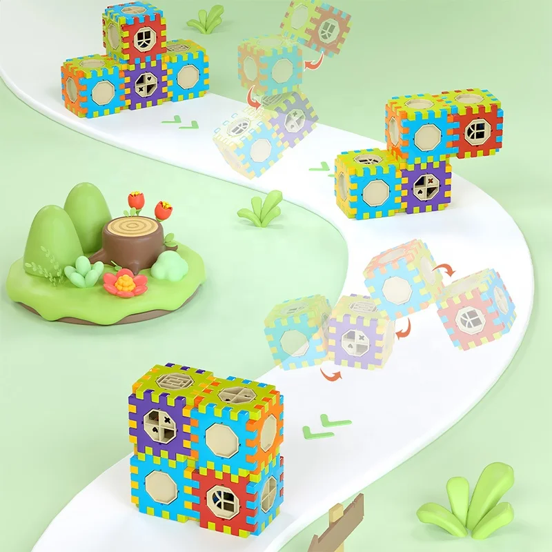 Samtoy 66PCS Learning Toys Colorful Waffle Blocks Stem Interlocking Building Blocks DIY Puzzle Block for Kids