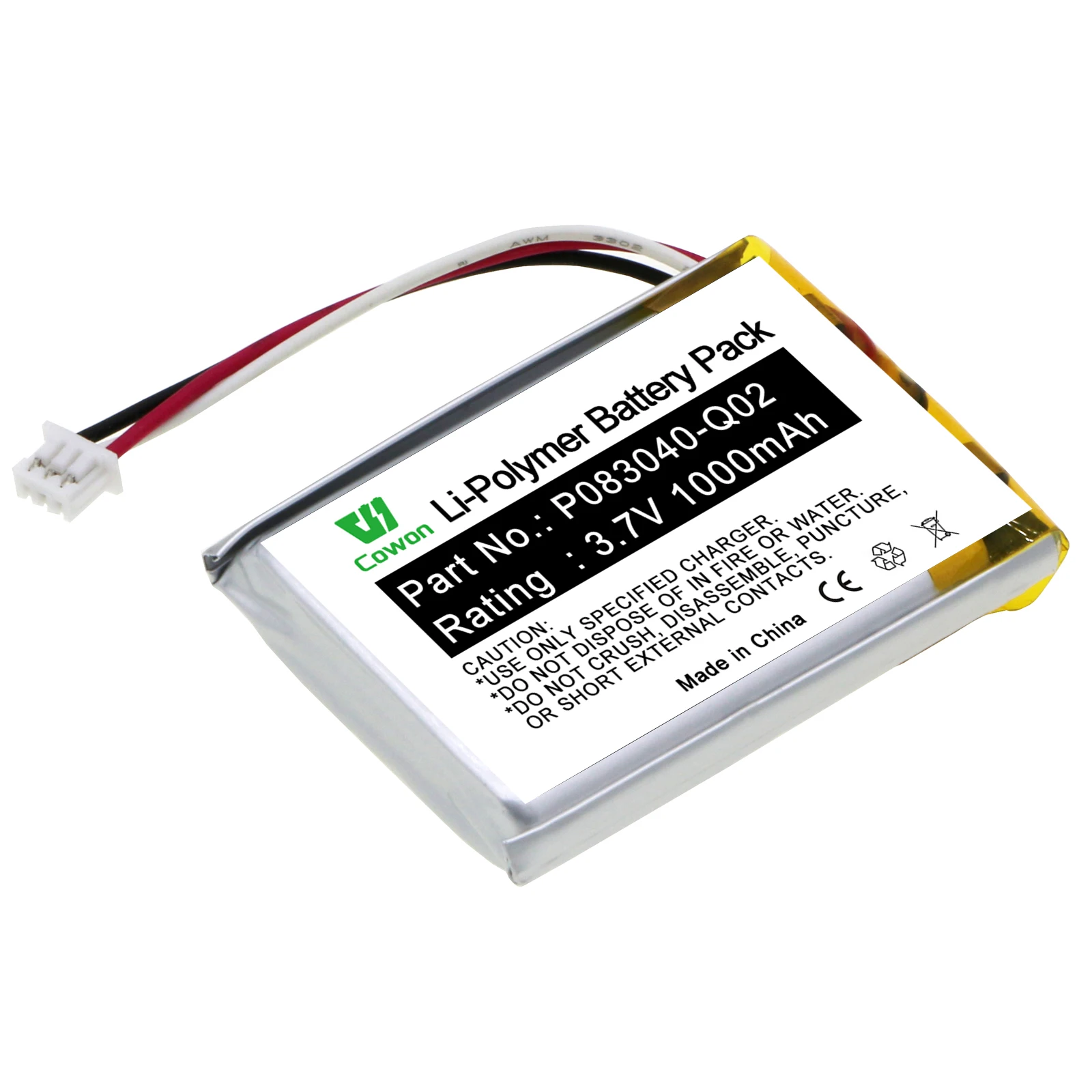 Cowon-ersatz 3,7V 1000mAh Y50BT P083040-Q02 Li-Polymer-batteri til ladekasse for trådløs headset