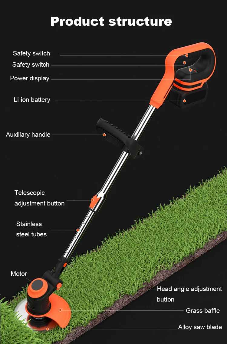650W Power Electric String Trimmer Cordless Lithium Battery Operated