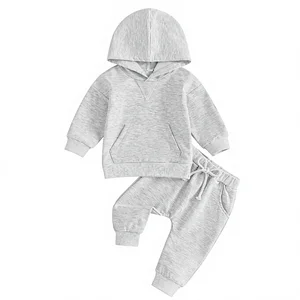 Toddler Baby Boy Girl Clothes Solid Color Hoodie Sweatshirt Jogger Pants Set 2 Piece Fall Winter Outfits