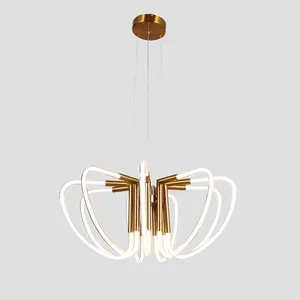 2022 Hot Sale Art Nordic Linear Gold Metal Kitchen Led Pendant Light Modern