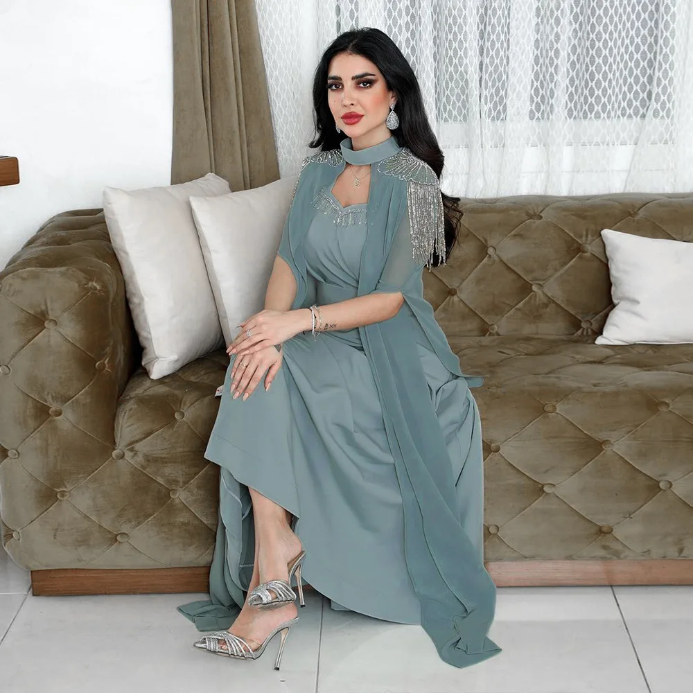 green emerald velvet dress Asymmetrical Neck Ruched Long Sleeves Mermaid Formal Evening Dress wit –  WhenGirl main image 0