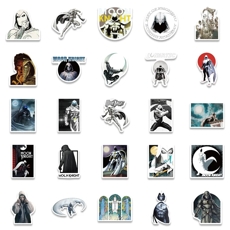 Lot De 50 Autocollants Moon Knight - En Vinyle, Tailles 2-3 Pouces, Imperméables - Pour Ordinateur, Skate, Bouteille, Valise