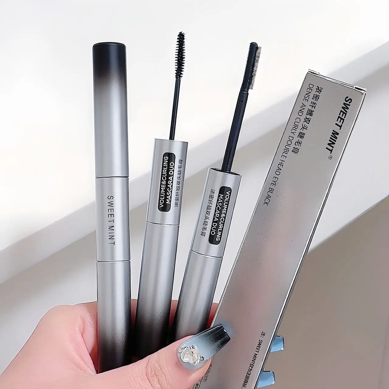 SWEET MINT Double Ended Double Brush Mascara Thick Long Curl Thin Slender Brown Black Eyelash Mascara Waterproof Natural Makeup