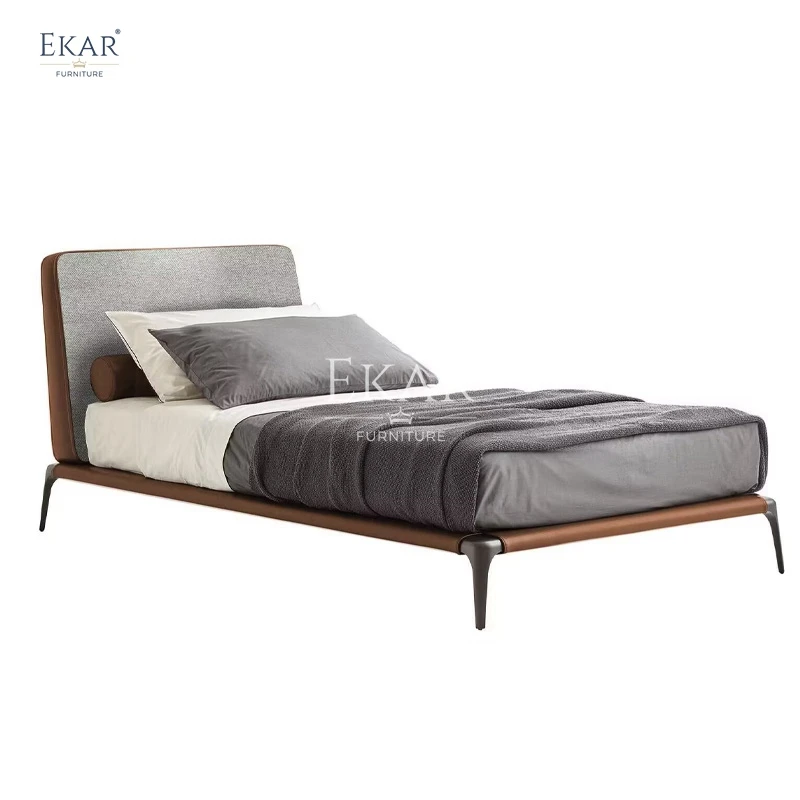 Contemporary Modern Leather Bed with Metal Frame Soft Style for Contemporary Bedrooms