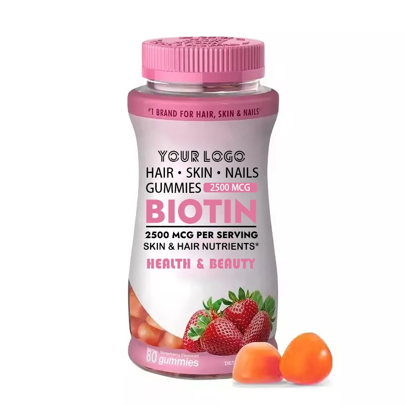 OEM Private Label Hair Skin Nails Gummies with Biotin Collagen Strawberry Flavor Beauty Dietary Supplement Wholesale