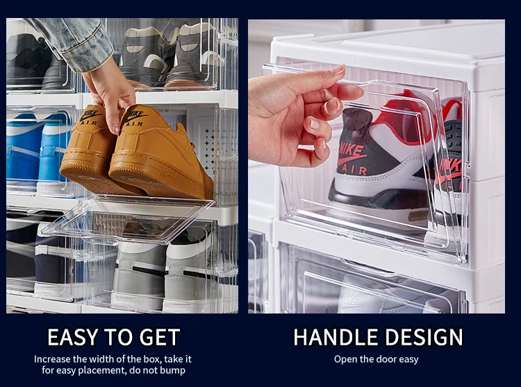 Custom Foldable Clear Plastic Organizer Bins Drop Front Open Sneaker