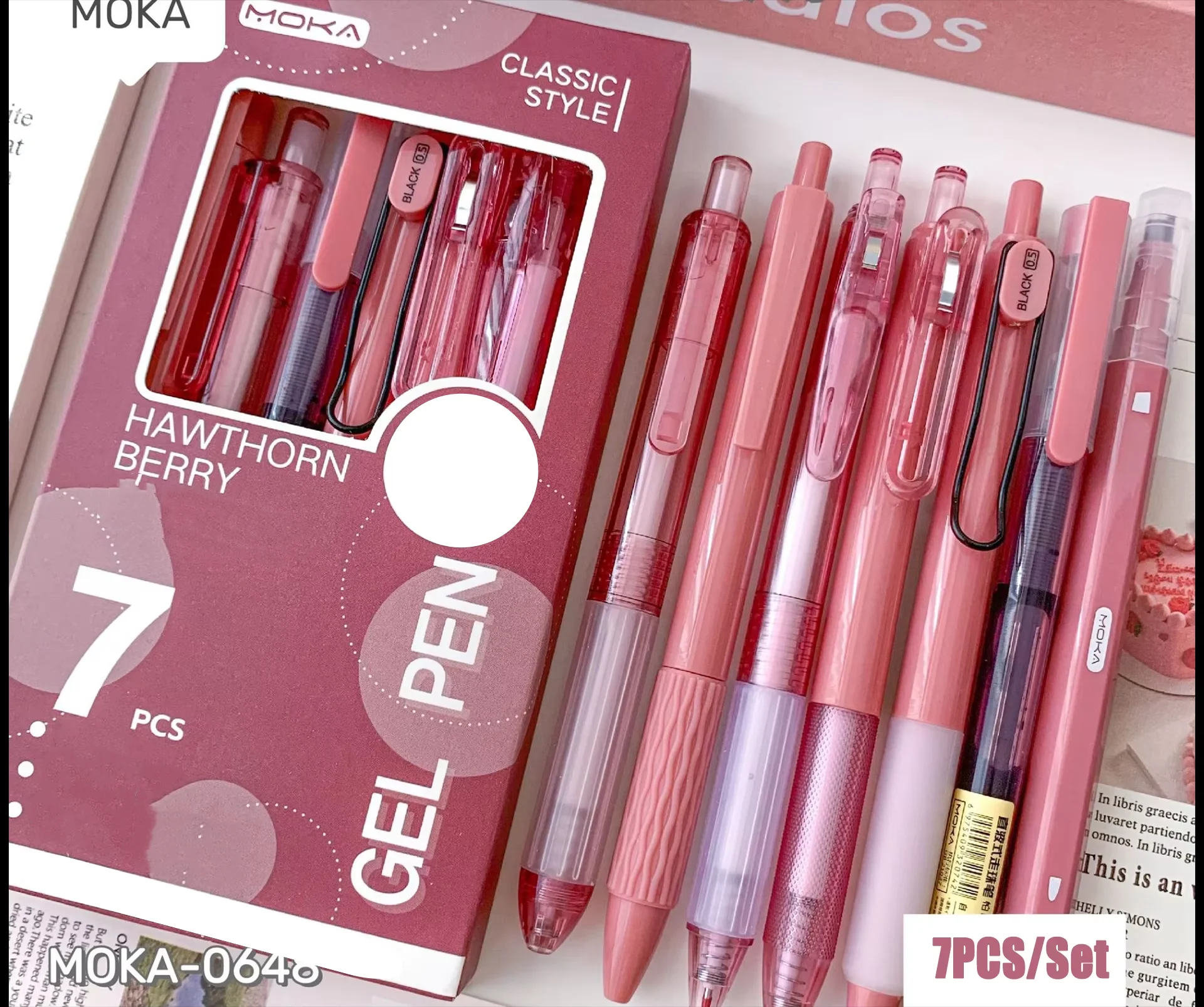 MOKA 7PCS Gel Pen Set - 7 Color Black Ink Gel Pens for School
