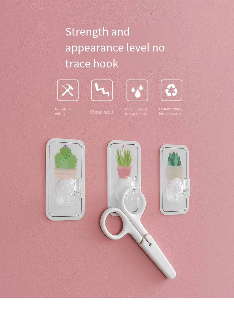 Creative new plant pattern adhesive novelty hooks no punch sticky novelty hooks Kitchen wall tile strong paste no trace novelty hooks factory