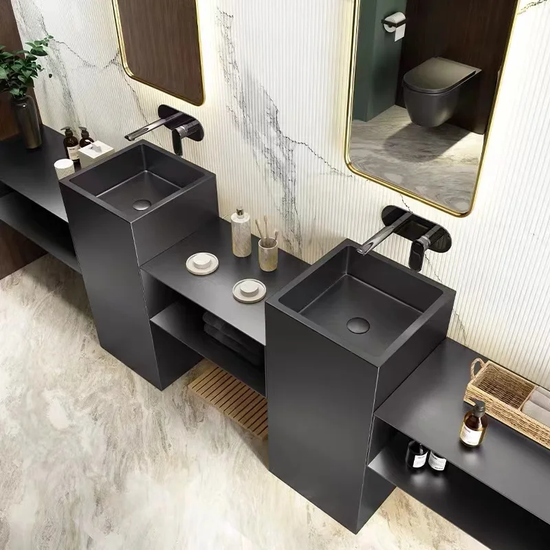 Stainless Steel Pedestal Wash basin For Villa Garden Balcony Outdoor Floor Integrated Wash Basin Sink Stainless Steel Black Sink