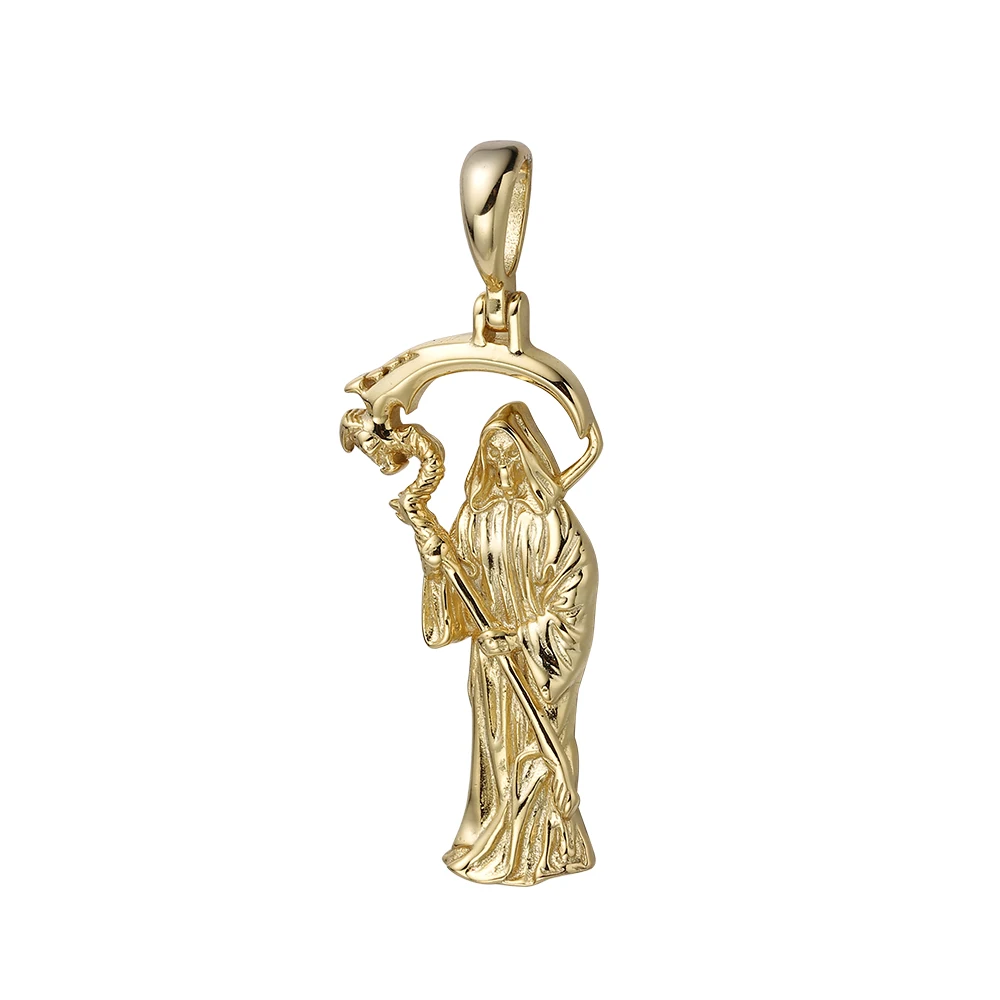 Ciondolo Santa Muerte In Argento 925 Placcato Oro 18k, Con Falce E Gufo, Magic Cat UK