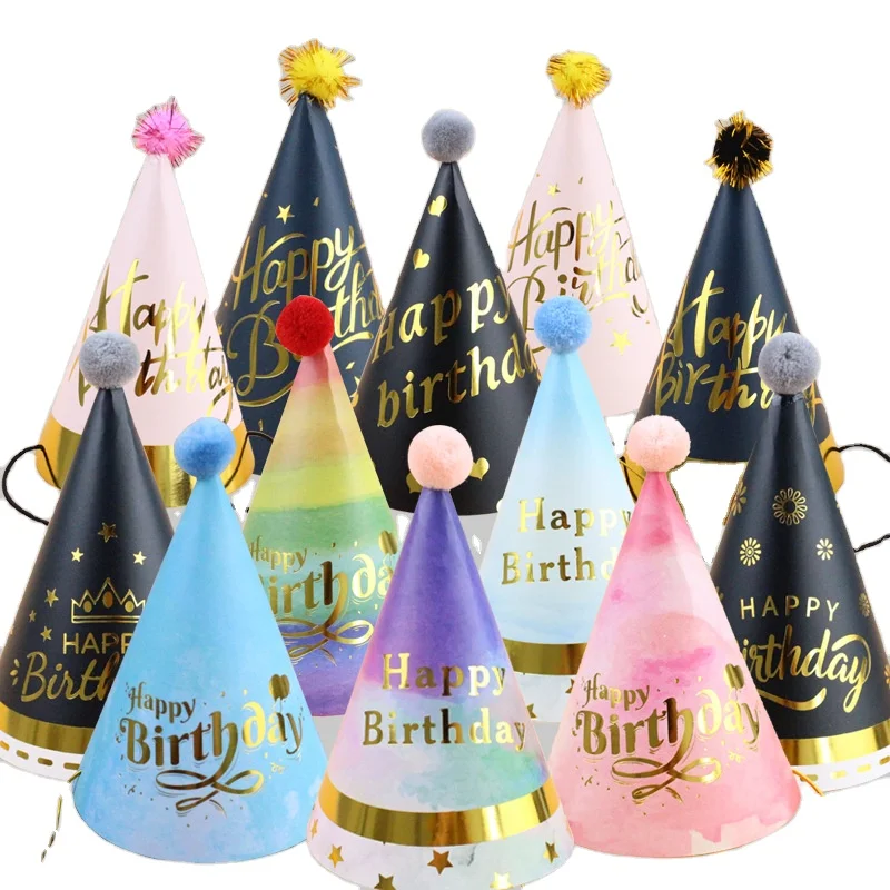 birthday hats kids boy girl pink black birthday party