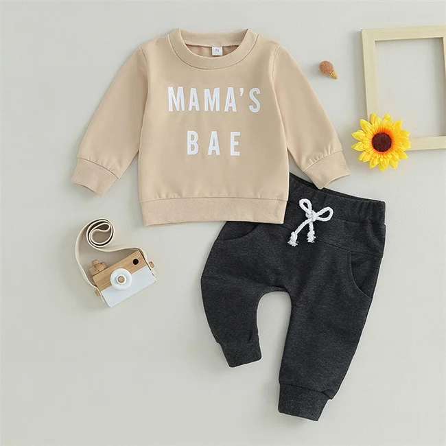 1Pcs Private Label RTS Spring Autumn Newborn Infant Toddler Boys Girls Clothes Cotton Letter Mamas Bae Pants Baby Clothing Set