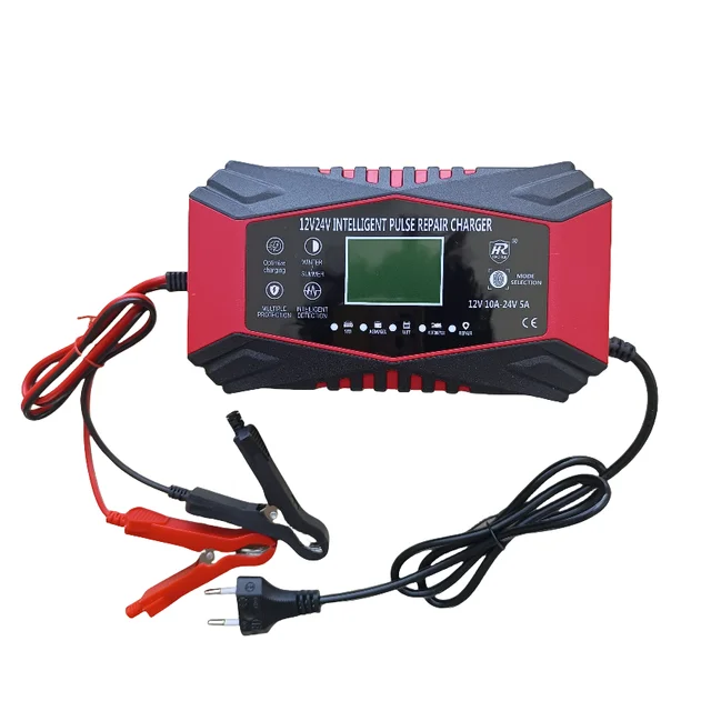 Best selling 12V10A-24V5A Portable Car Battery Charger Full Automatic Lcd Display Battery Charger with Battery Repair Function