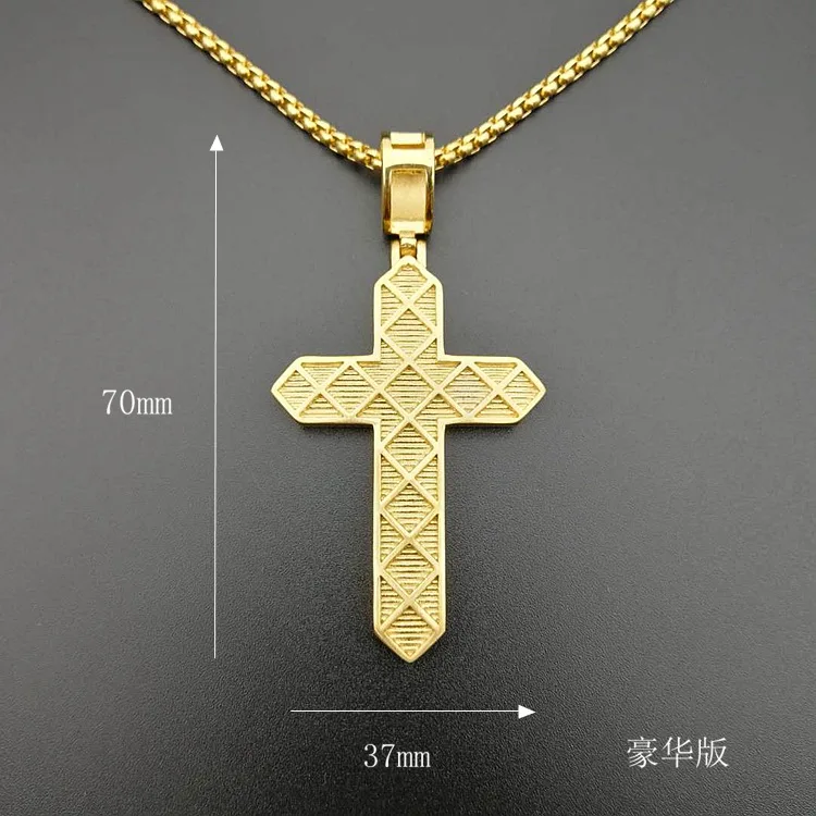 High Quality Cut Design Hip Hop Gold Plated Stainless Steel Rhinestone Crystal Stone Jesus Cross Pendant Necklace Women Men