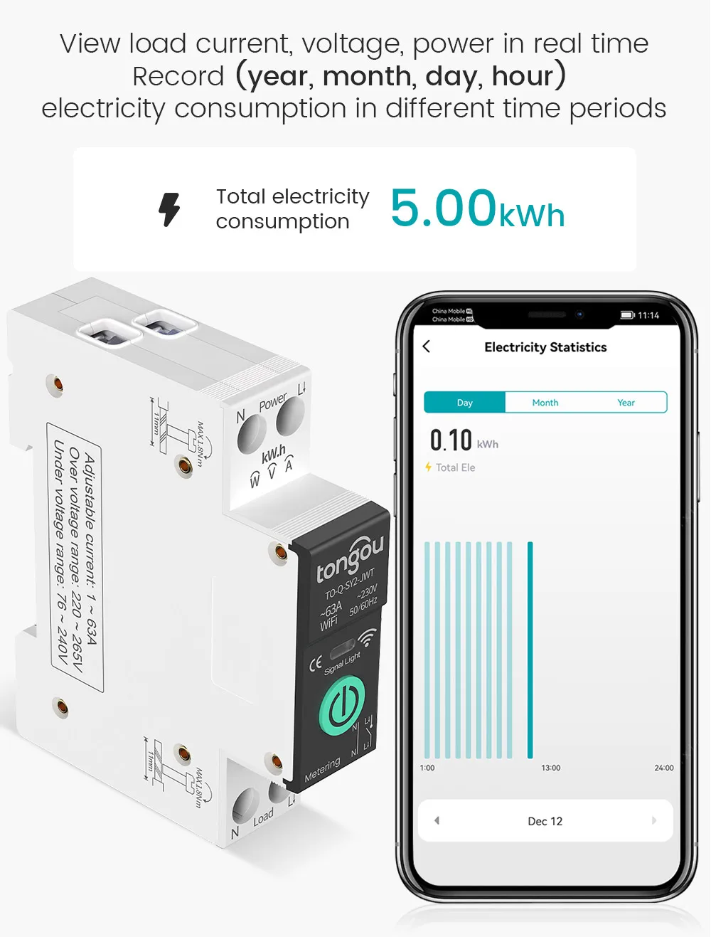 TO-Q-SY2-JWT Din Rail Smart WiFi Switch with timing metering function -  TONGOU Electrical