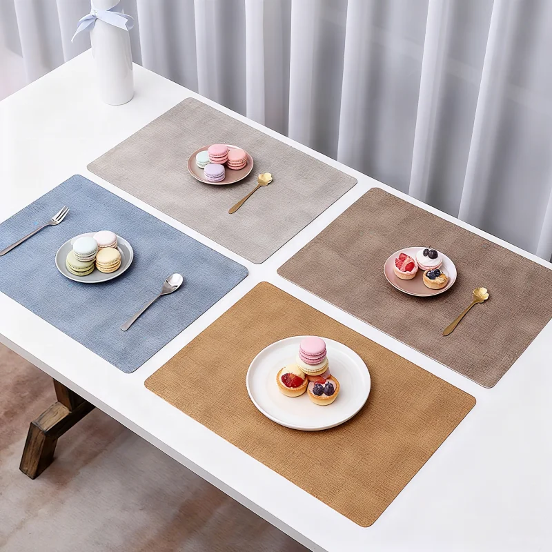 Тұтынушылық екіжақты PU теріден жасалған үстел матасы, көп түсті, су өткізбейтін, жылу оқшаулағыш табақша, үй, қонақ үй, мейрамхана үшін тамақтану орнына арналған мат