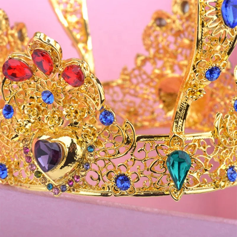 Genya Glorious Simulated Red Ruby Crystal Pageant Full Circle Crowns Bridal Gold Tiaras