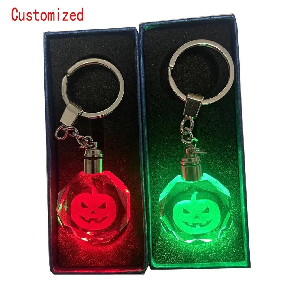 Customized Promotional Halloween Led Keychain Luminous Mini Craft Pumpkin Ghost Halloween Pumpkin Keyrings with Led Light