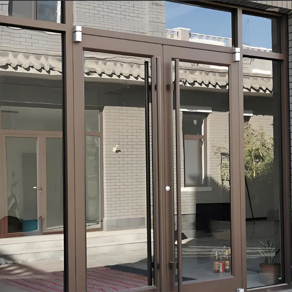 Aluminum Casement Hinged KFC Door with Push Bar Easy Operation for High Frequency Use in Public Buildings