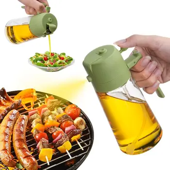 Versatile 2-in-1 Olive Oil Dispensing Container and Oil Sprayer Kitchen Gadget Glass 16-ounce Oil Dispenser Bottle