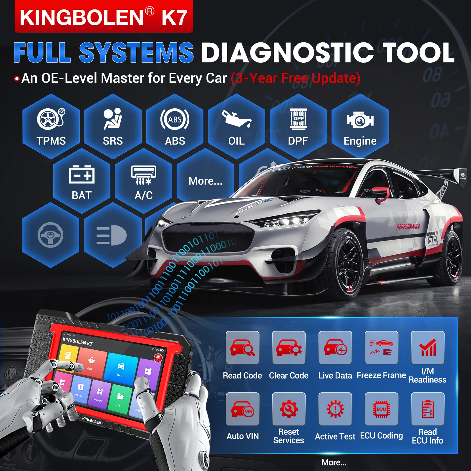 Kingbolen K7 Pk D7 Ecu Coding 36+ Reset Functions Active Test Auto Vin Obd2 Scanner Car