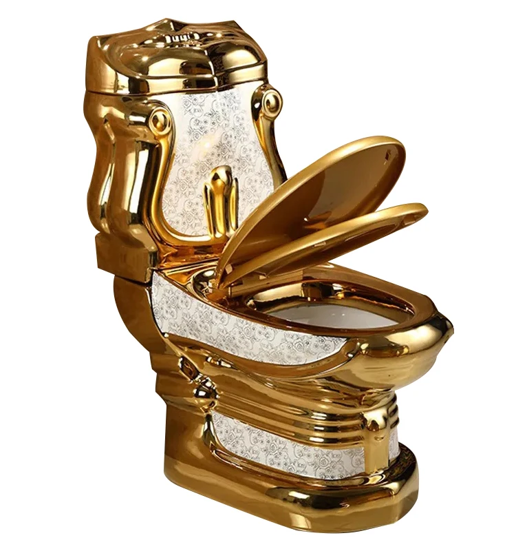 Luxury Design Ceramic Gold Toilet Set Bathroom Two Pieces Sanitary Ware