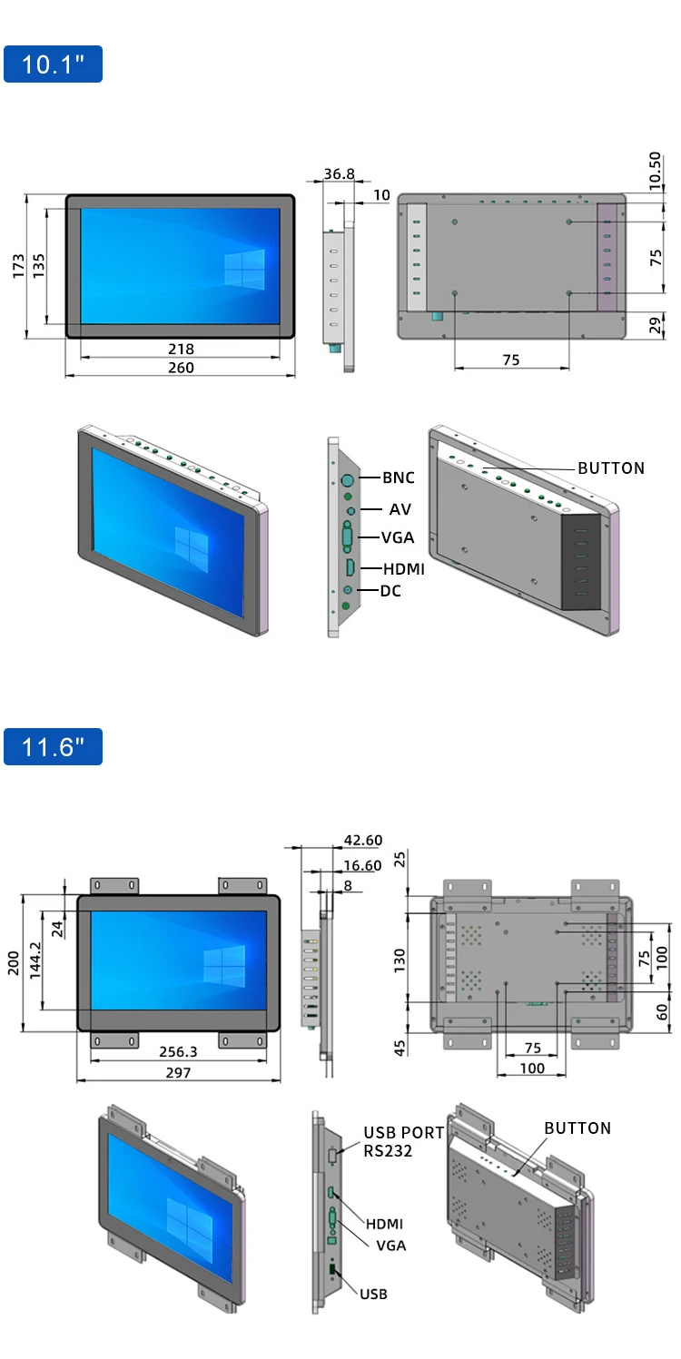 21.5 Inch Industrial Lcd Monitor Touch Screen VESA Embedded Pure Flat Wall Mounted Metal Aluminum Casing Display Touchscreen